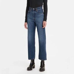 Levi's women's Ribcage straight ankle jeans 24x29 (26" waist) dark wash Noe Fog